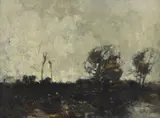 Evening on the river by William Alfred Gibson, oil on board, sold Feb 2025
