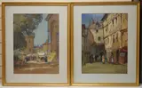 Street scenes with figures by Leonard Richmond, 1922, watercolor, sold Feb 2025