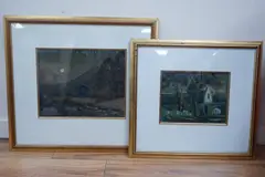 Landscape and town scene by Sydney Carter, watercolor, sold Feb 2025