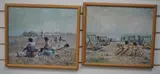 Beach scenes with figures by St John Child, oil, sold Feb 2025