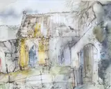 Papworth Church, Cambridgeshire by Tom Gamble, ink and watercolour, sold Feb 2025