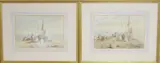 Brighton coastal views with beached fishing boats by Frederick Nash, watercolor, offered Feb 2025