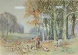 Fox Hunting at Savernake Forest, Wiltshire by Robert Hugh Buxton, watercolour, sold Feb 2025