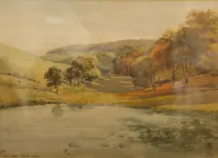 Lakeside landscape by George Vicat Cole, 1869, watercolour, offered Feb 2025