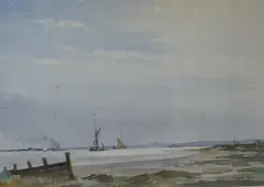 Estuary scene by Arthur Bond, watercolour, sold Feb 2025
