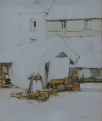 The Market Place, Quimperle by Harry Tittensor, watercolour, offered Feb 2025