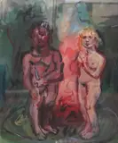Study of a nude man and woman by Maurice Cockrill, mixed media and gouache, sold Jan 2025