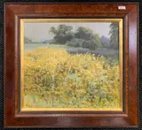 Floral landscape by Bennett Oates, oil on board, sold Aug 2025