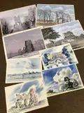 A group of eight Norfolk landscape studies by Graham Wildridge, ink, sold Aug 2025