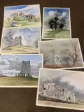 A group of six original landscape studies by Graham Wildridge, ink, sold Aug 2025