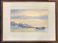 Fishermen on Sheringham beach by Mick Bensley, watercolour, sold Aug 2025