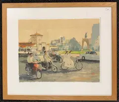 Ho Chi Minh and the Statue of Chhatrapati by Le Thua, watercolour and pencil, sold Aug 2025