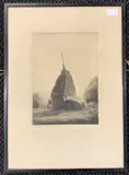 Grazing Ponies amongst the hay stacks by John Nicolson, etching, sold Aug 2025