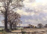 Early March Landscape, Norfolk by Owen Waters, 1974, oil on board, sold Jul 2025