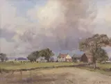A Norfolk Farm by Owen Waters, oil on board, sold Jul 2025