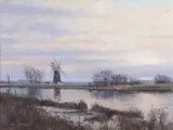View over Thurne Mill by Raymond Leech, oil on board, sold Jul 2025