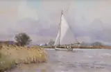 Broadland scene and a view over an estuary by Owen Waters, oil, sold Jul 2025