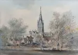 Norwich Cathedral by Arthur E. Davis, watercolour, sold Jul 2025