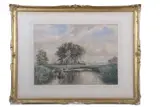 Broads scene with two figures in a rowing boat by Charles Harmony Harrison, 1877, watercolour, sold Jul 2025