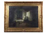 Interior scene with a child at play by Arthur Briët, oil on canvas, sold Jul 2025