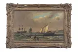 Dutch Coastal scene by Abraham van Rhijn, oil on board, sold Jul 2025