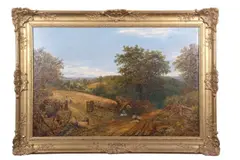 Harvesting scene by George William Mote, oil on canvas, sold Jul 2025