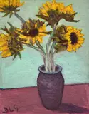 Five Sunflowers 2018 by David Lloyd Griffith, oil on board, sold Dec 2025