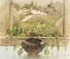 Maidenhair Fern on the Studio Windowsill by John Elwyn, 1985, watercolour, sold Dec 2025