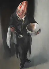 Fish Waiter with Soup Tureen by John Macfarlane, oil on paper, sold Nov 2025