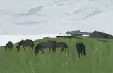 Ponies, Porth Dafarch by Kyffin Williams, oil on canvas, sold Nov 2025