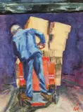 Tilting Load by Lewis Allan, oil and wax on canvas, sold Nov 2025