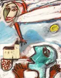 'Hedfan Dros Yr Eglwys / Flying Over the by Iwan Bala, oil on board, sold Nov 2025