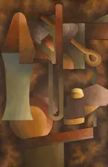Abstract Composition by Robert Hunter, oil on board, sold Nov 2025