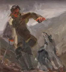 The Artist and His Dog by Kevin Sinnott, oil on panel, sold Nov 2025