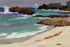 Rocks and Sea, Iona by Donald McIntyre, acrylic, sold Nov 2025