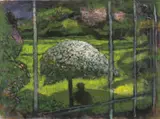 The Artist in his Garden by John Elwyn, acrylic, sold Nov 2025