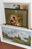 comprising an indistinctly signed alpine mountain by Nine Decorative Pictures And Prints Etc, 1909, oil on canvas, sold Jul 2023