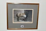 A study of a blacksmith shoeing a heavy horse by Brian Irving, watercolour on paper, sold Jul 2023