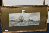 The first depicts sailing ships and a coal powered by William Cannon, watercolour, offered Jul 2023