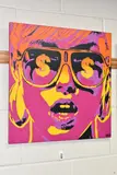 Pop star dollar signs by Leon Keay, mixed media on canvas, sold Jul 2023