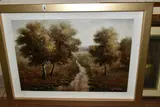 A landscape with stream by W. Harris, oil on canvas, sold Jul 2023