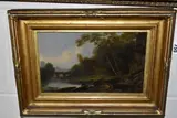 A river landscape with an angler and cattle by C. Williams, oil on panel, sold Jul 2023