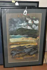 Kite day, the island by Graham Benton, mixed media on paper, sold Jul 2023