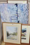 comprising a watercolour depicting Scropton Village signed Enid Monroe, by Six Pictures And Prints Etc, watercolour, sold Jul 2023