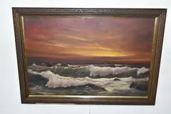 Sunset coastal landscape by Peter Cosslett, oil on canvas, sold Jun 2023