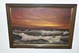 Sunset coastal landscape by Peter Cosslett, oil on canvas, sold Jun 2023