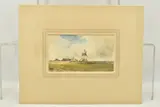 Landscape with windmill and farm buildings by Edmund Morison Wimperis, watercolour on paper, sold Jun 2023