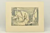 Female figures in a bedroom setting by Robin Guthrie, ink and watercolour, sold Jun 2023