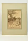 Sleeping male figure by Alphonse Legros, ink, sold Jun 2023