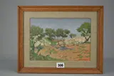 Olive trees and rocky hillside, almunecar, spain 1951 by John Alfred Haggis, oil on board, sold Jun 2023